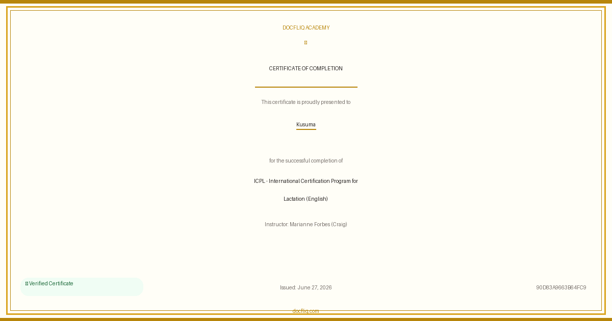 Certificate: ICPL - International Certification Program for Lactation (English)