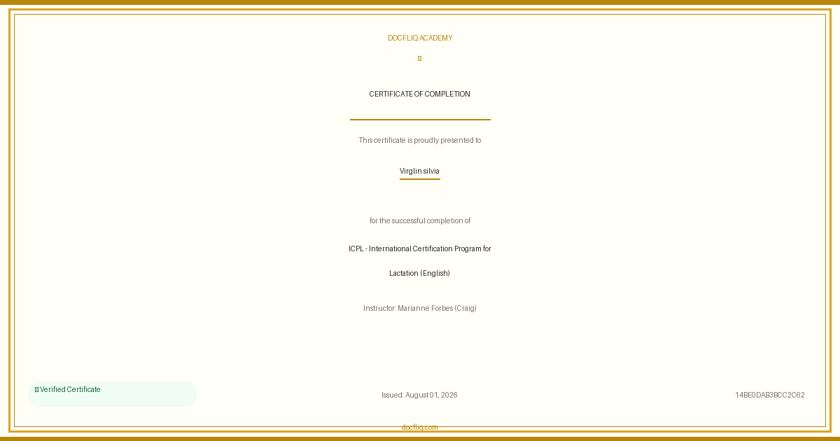 Certificate: ICPL - International Certification Program for Lactation (English)