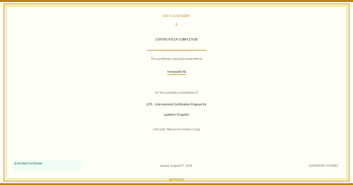 Certificate: ICPL - International Certification Program for Lactation (English)