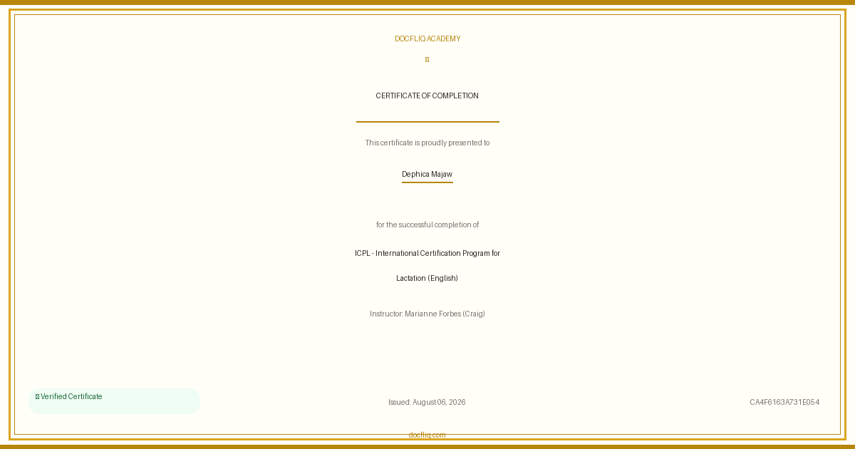 Certificate: ICPL - International Certification Program for Lactation (English)