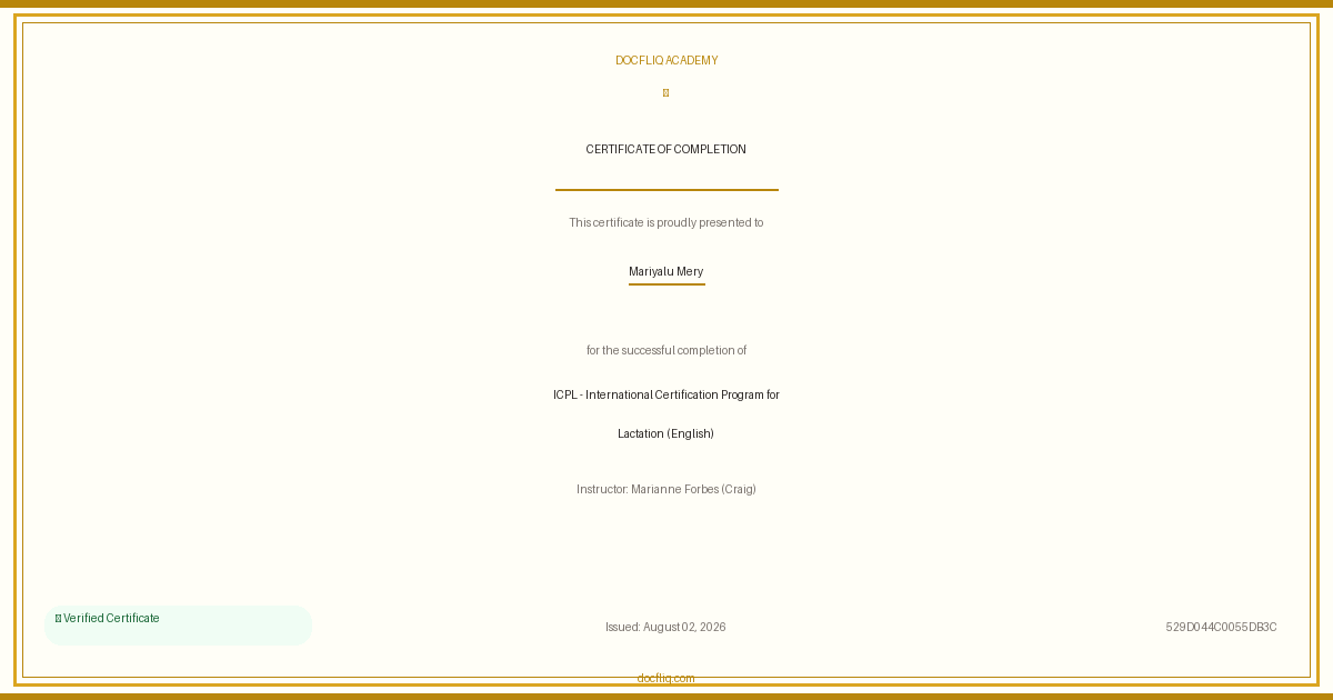 Certificate: ICPL - International Certification Program for Lactation (English)