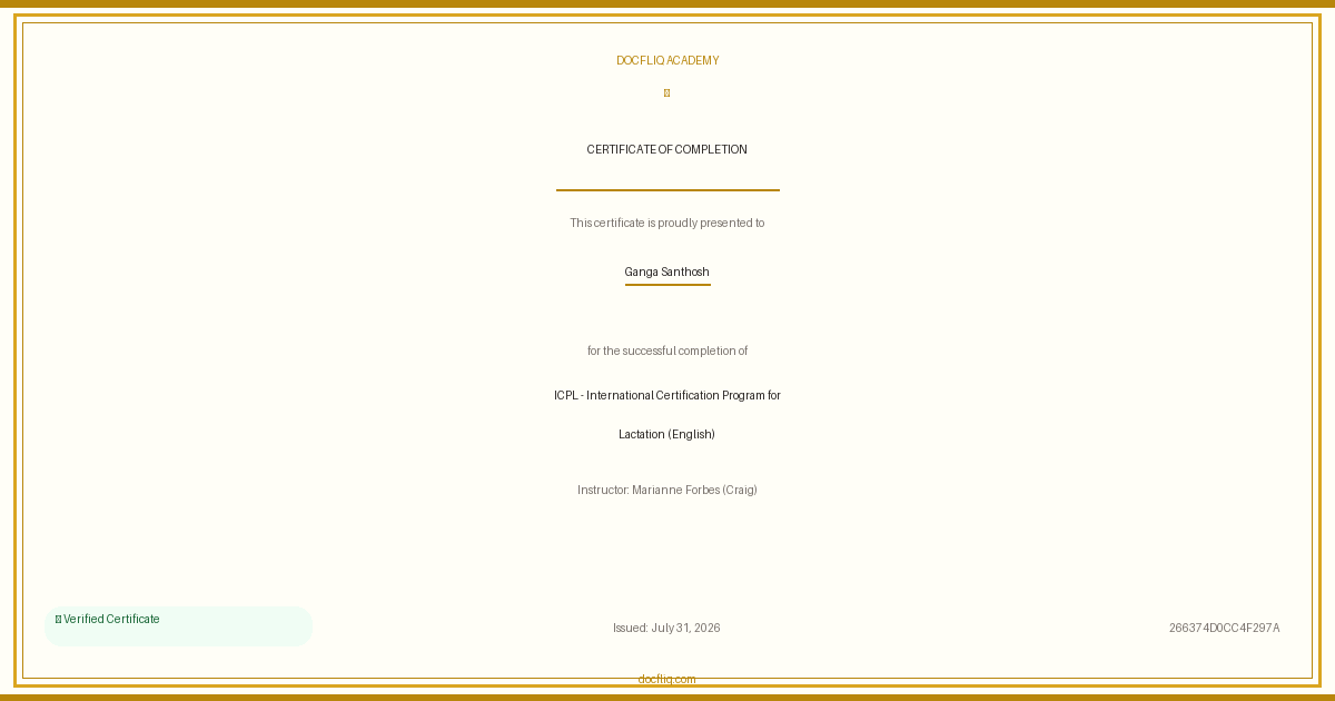 Certificate: ICPL - International Certification Program for Lactation (English)