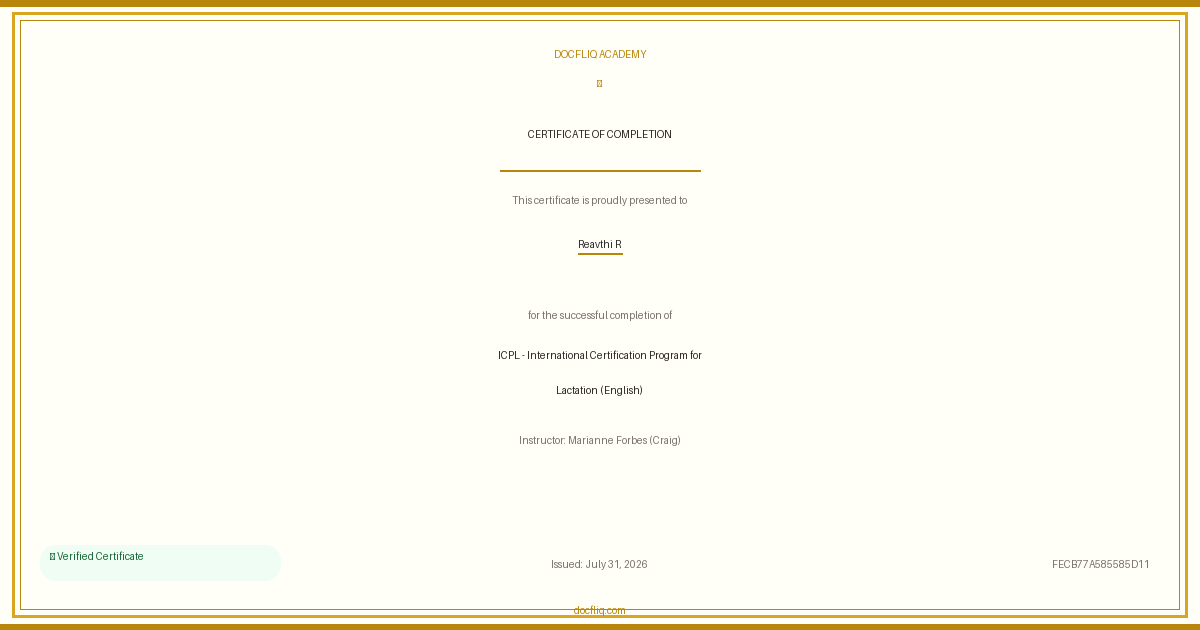 Certificate: ICPL - International Certification Program for Lactation (English)